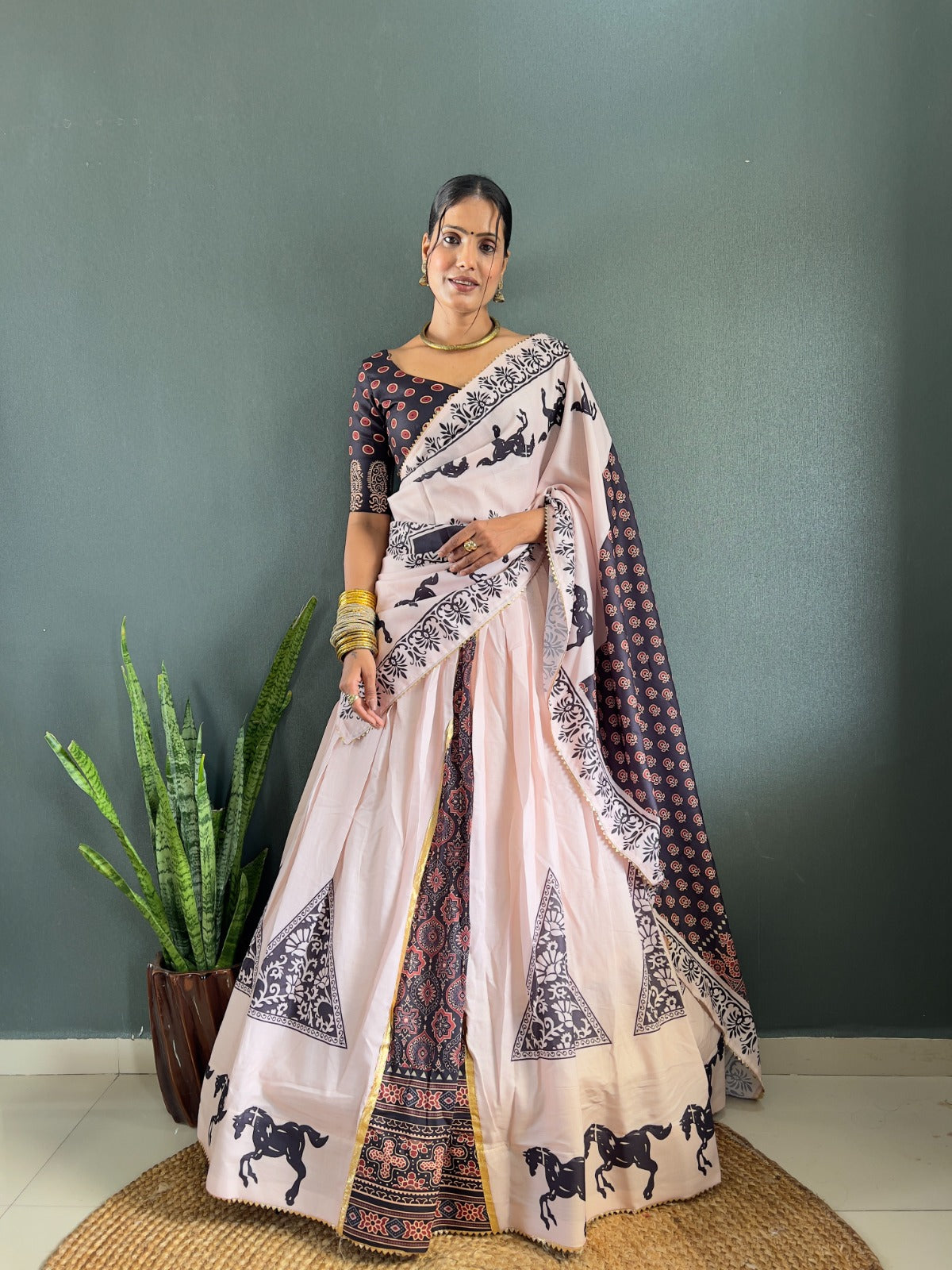 Heritage Inspired Designer Cotton Lehenga with Gota Work