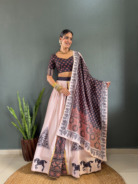 Heritage Inspired Designer Cotton Lehenga with Gota Work