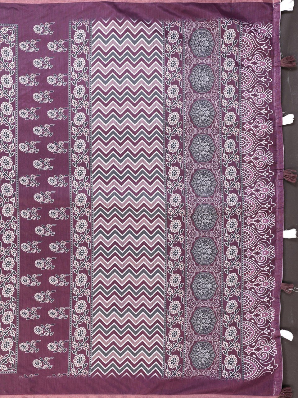Wine Purple Traditional Printed Chanderi Saree