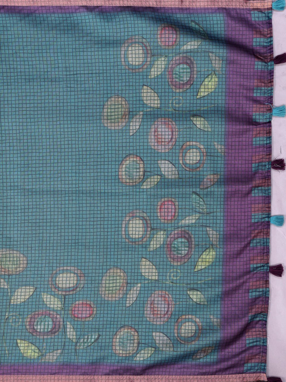 Teal Blue & Purple Black Chanderi Saree