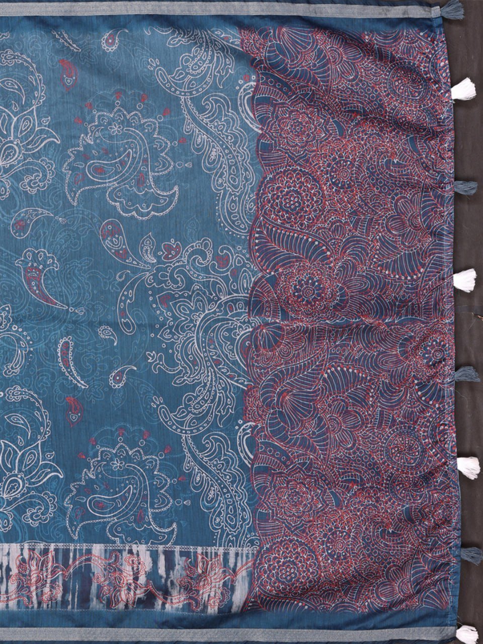 Blue Printed Black Chanderi Saree