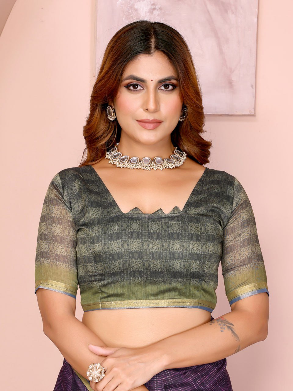 Purple & Green Black Chanderi Saree