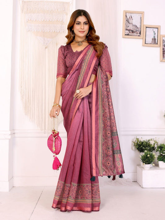 Rosewood Elegance Chanderi Saree with Ethnic