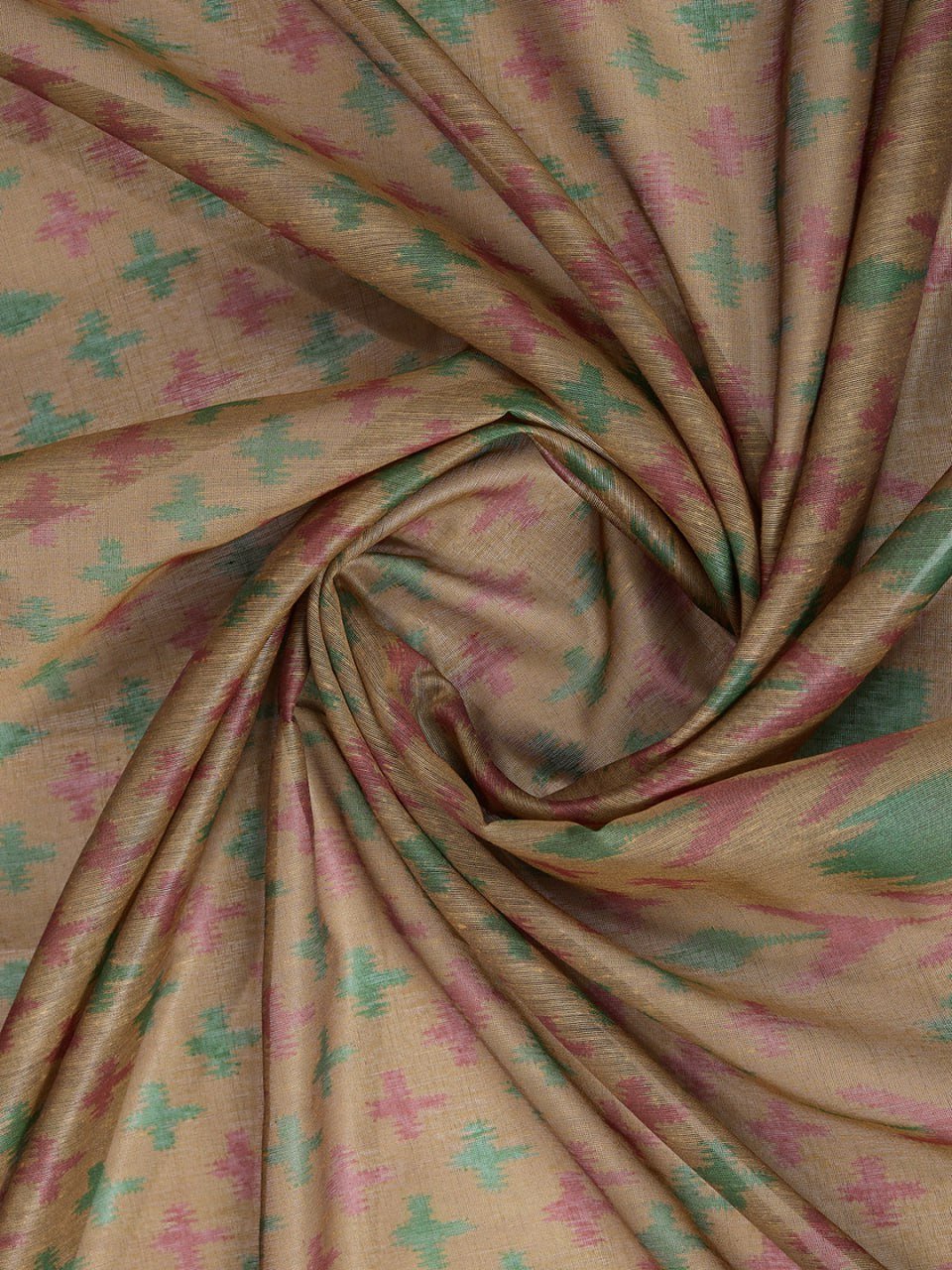 Olive & Purple Ikat Printed Chanderi Saree