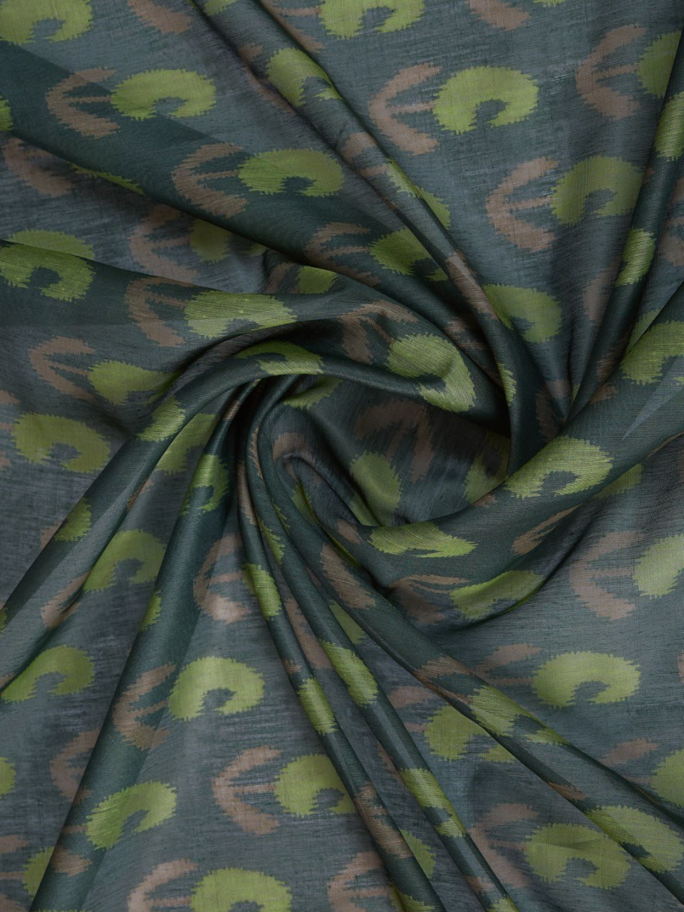 Dark Green & Purple Ikat Printed Chanderi Saree