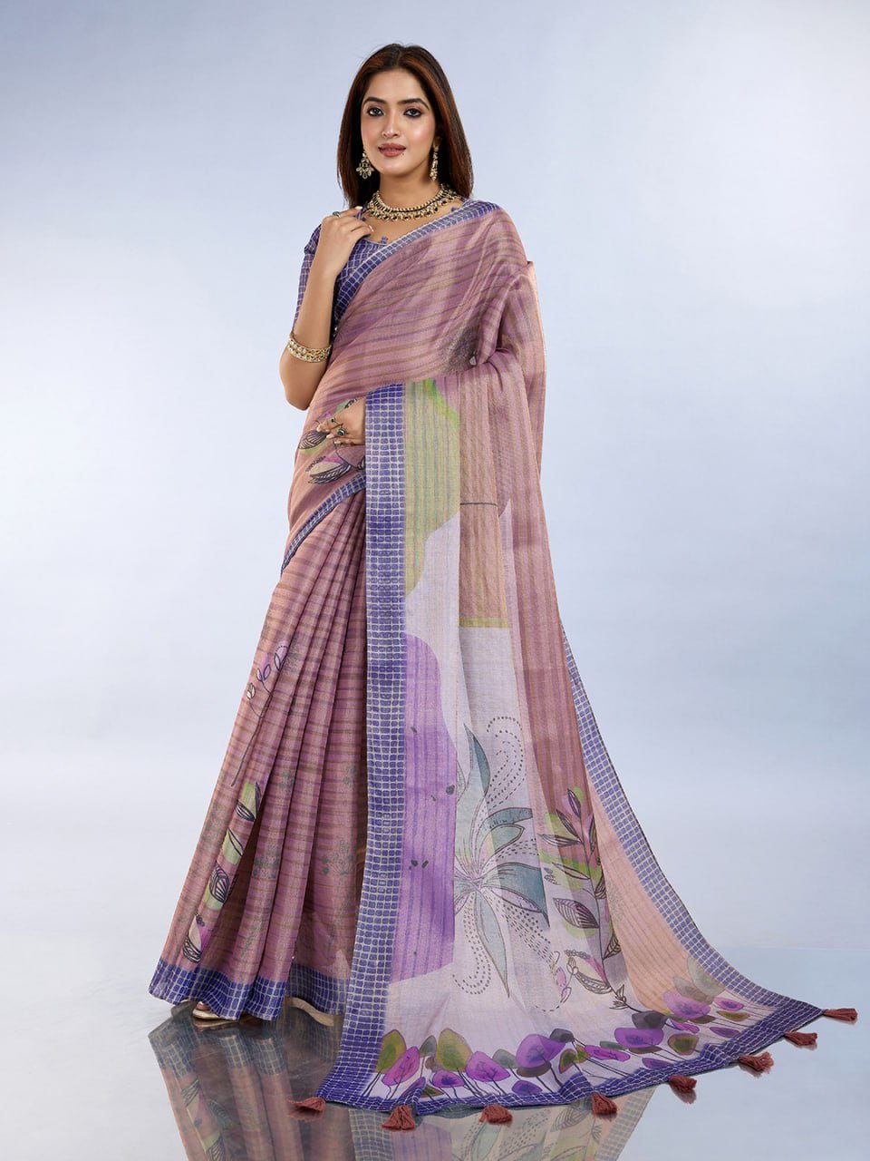 Lavender Floral Printed Saree