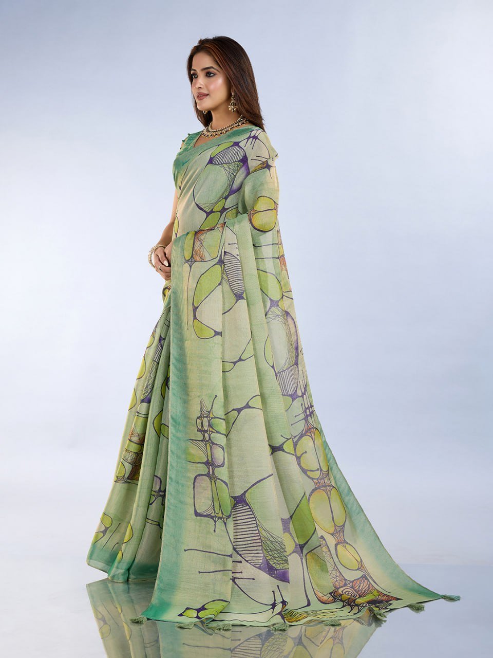 Light Green Abstract Printed Saree