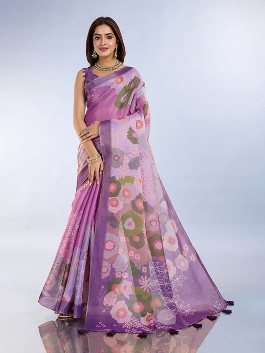 Lavender Multicolor Floral Printed Saree