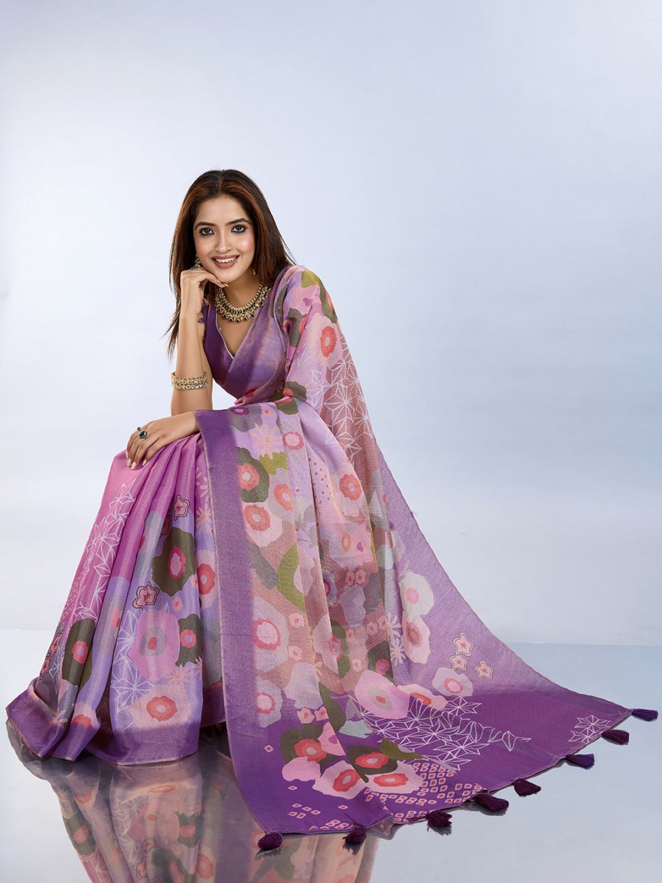 Lavender Multicolor Floral Printed Saree