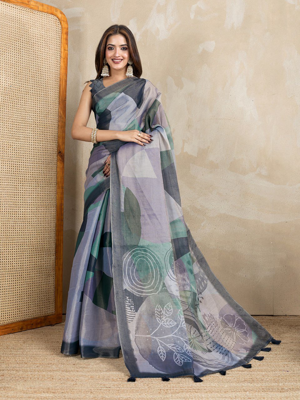 Grey Abstract Printed Erode Anmol Silk Saree