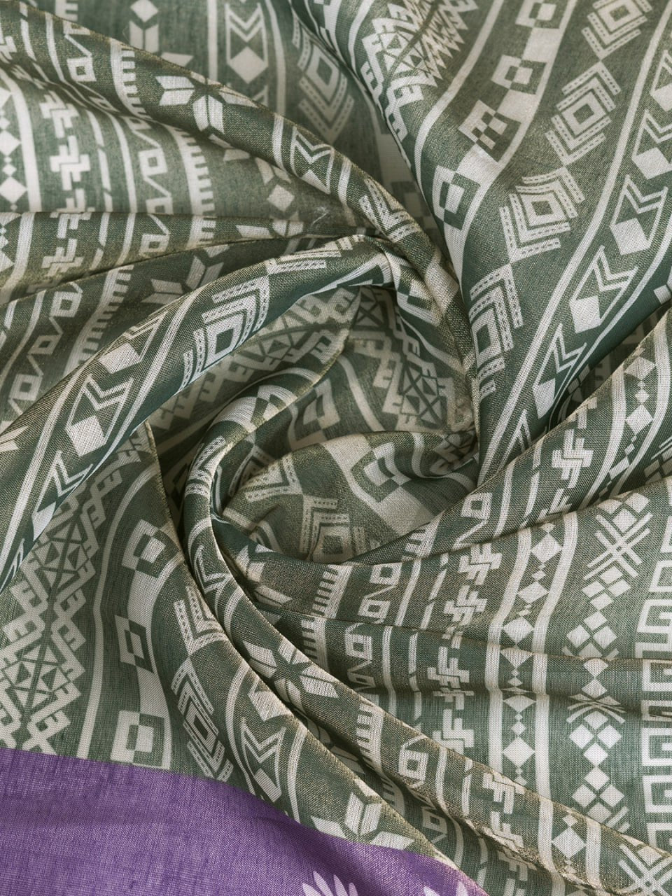 Stylish Purple & Green Printed Silk Saree