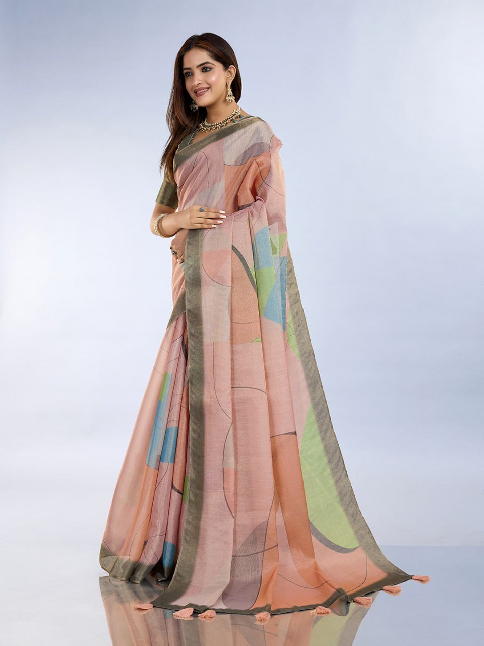 Subtle Pastel Geometric Erode Anmol Silk Saree