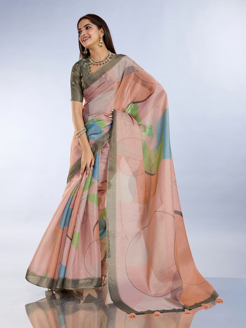 Subtle Pastel Geometric Erode Anmol Silk Saree