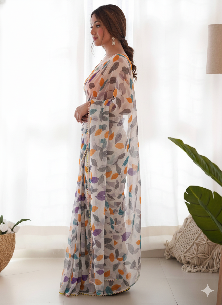 Heavy Chiffon Saree with Lace Border & Blouse