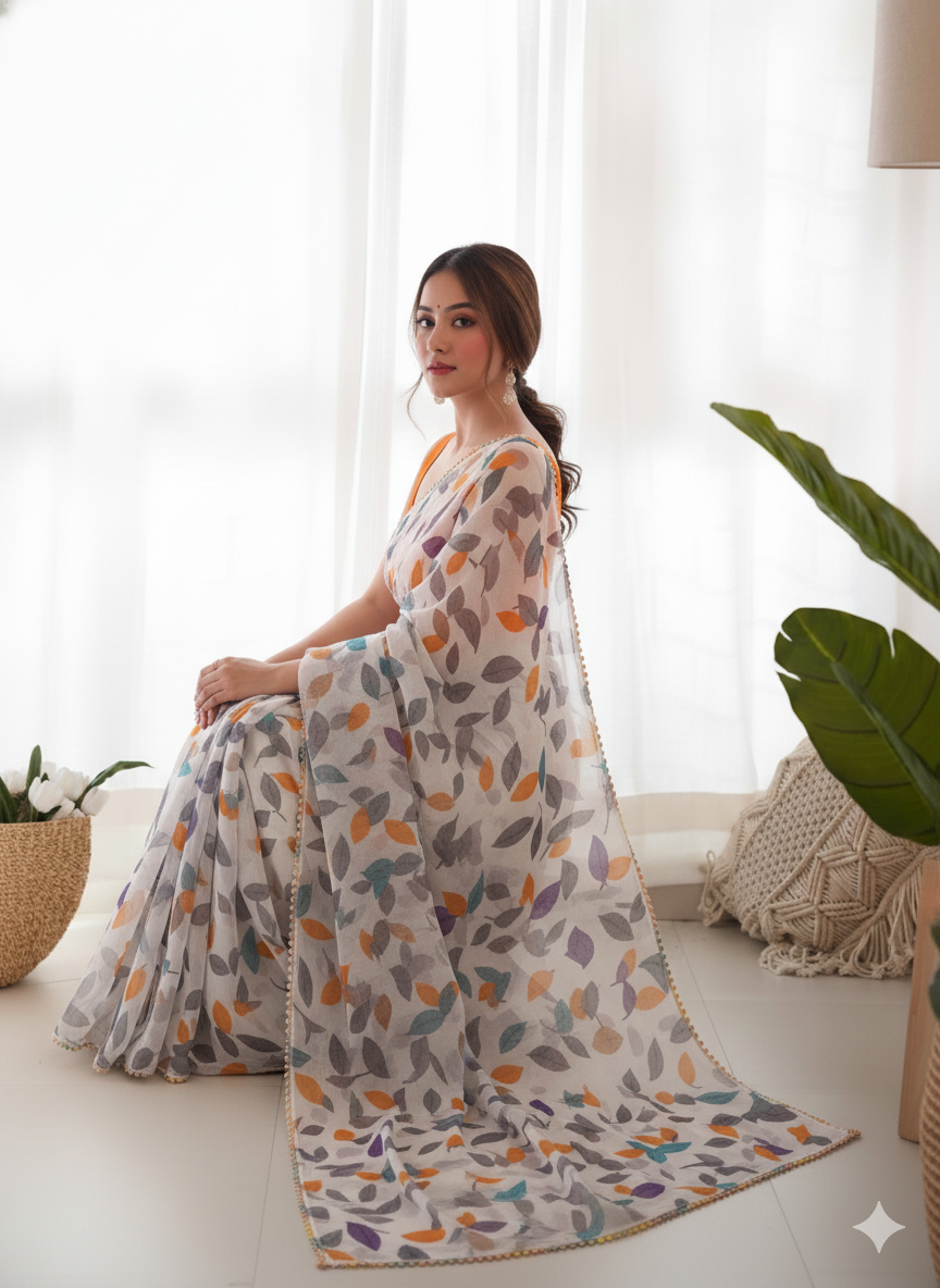 Heavy Chiffon Saree with Lace Border & Blouse