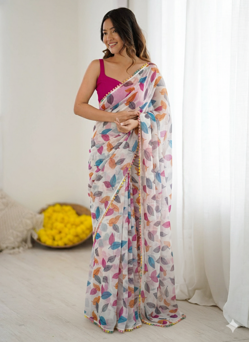 Heavy Chiffon Saree with Lace Border & Blouse