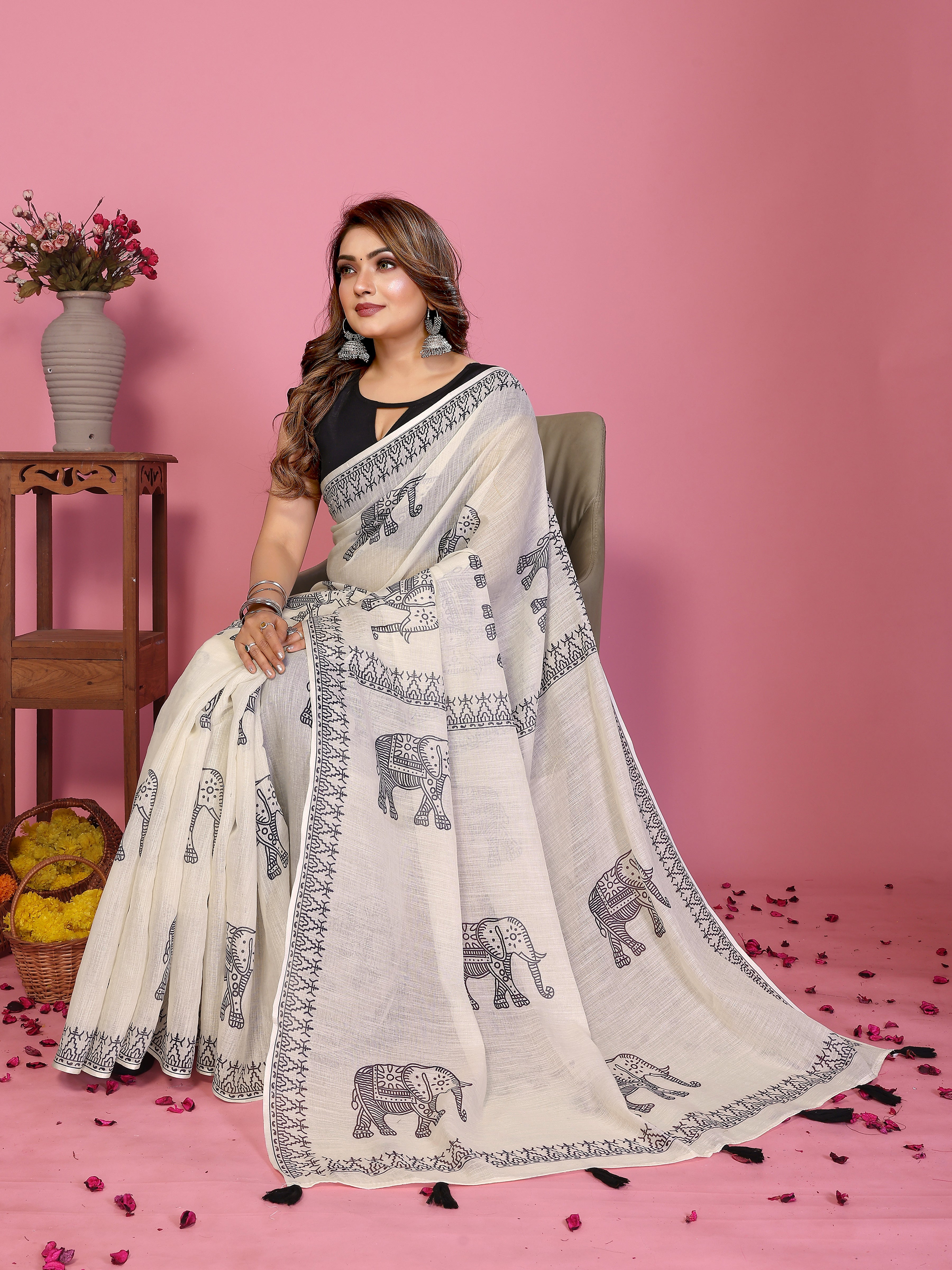 Classic Tassel Pallu Linen Saree