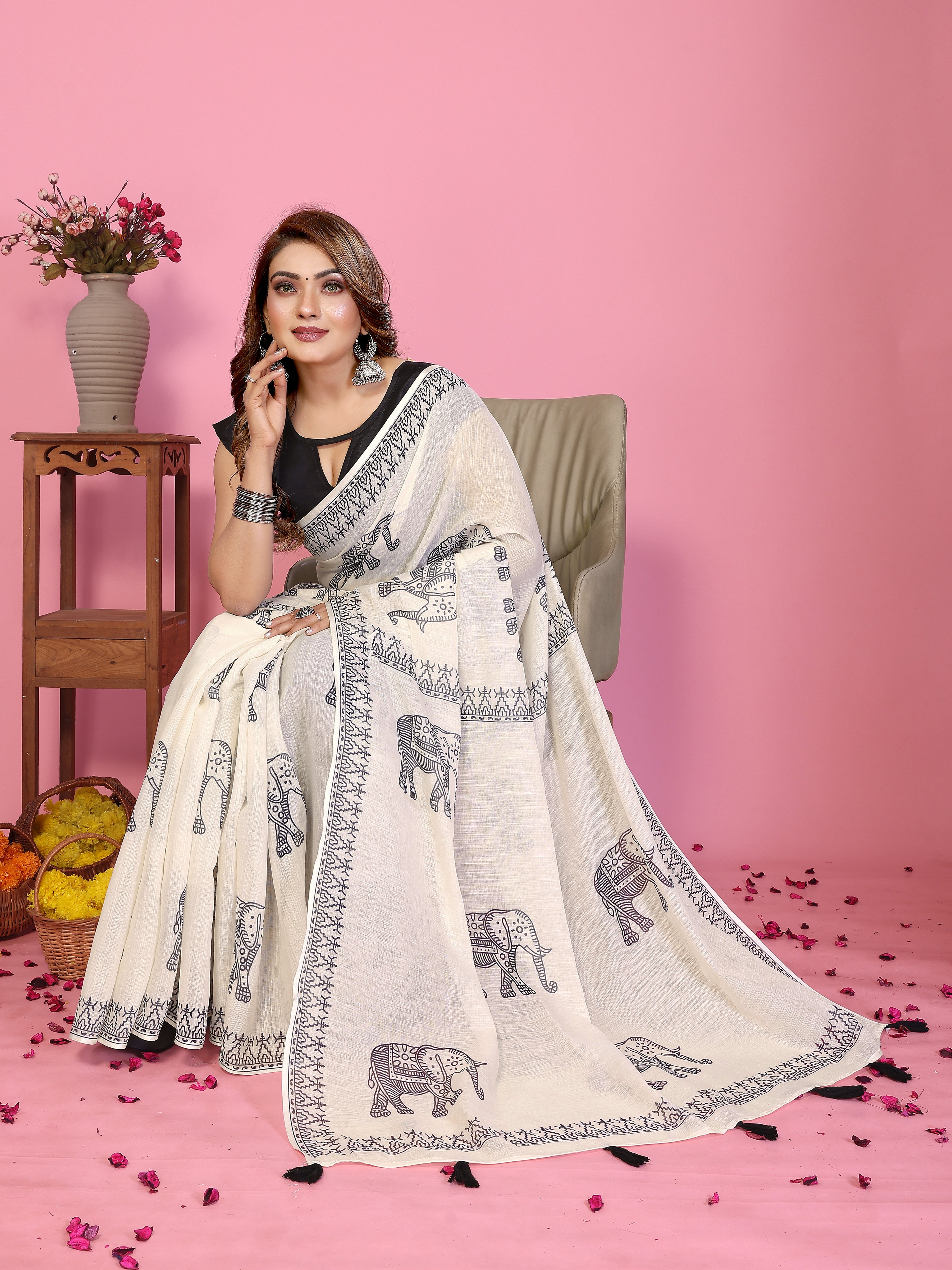 Classic Tassel Pallu Linen Saree
