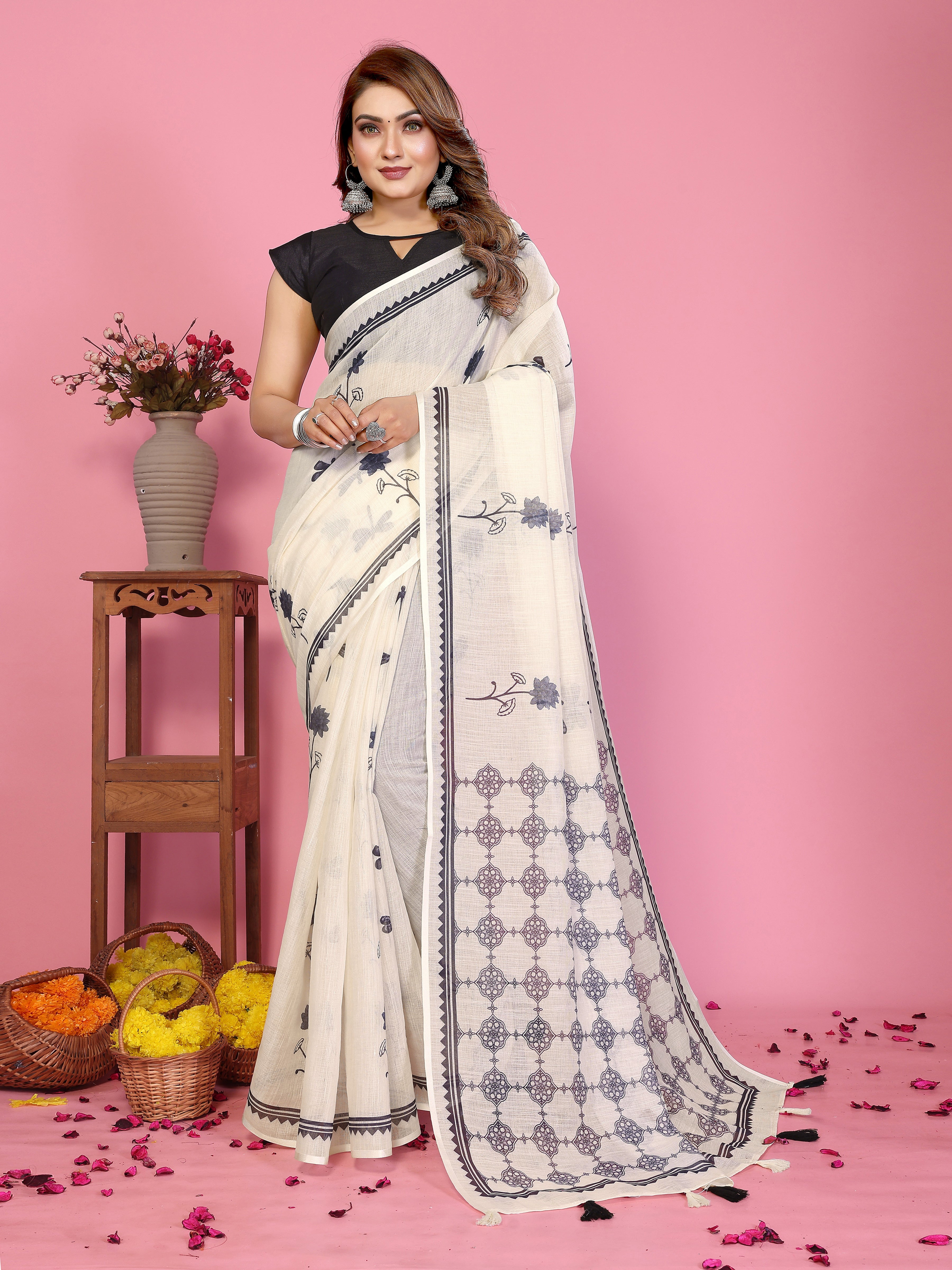 Lightweight Designer Linen Cotton Saree