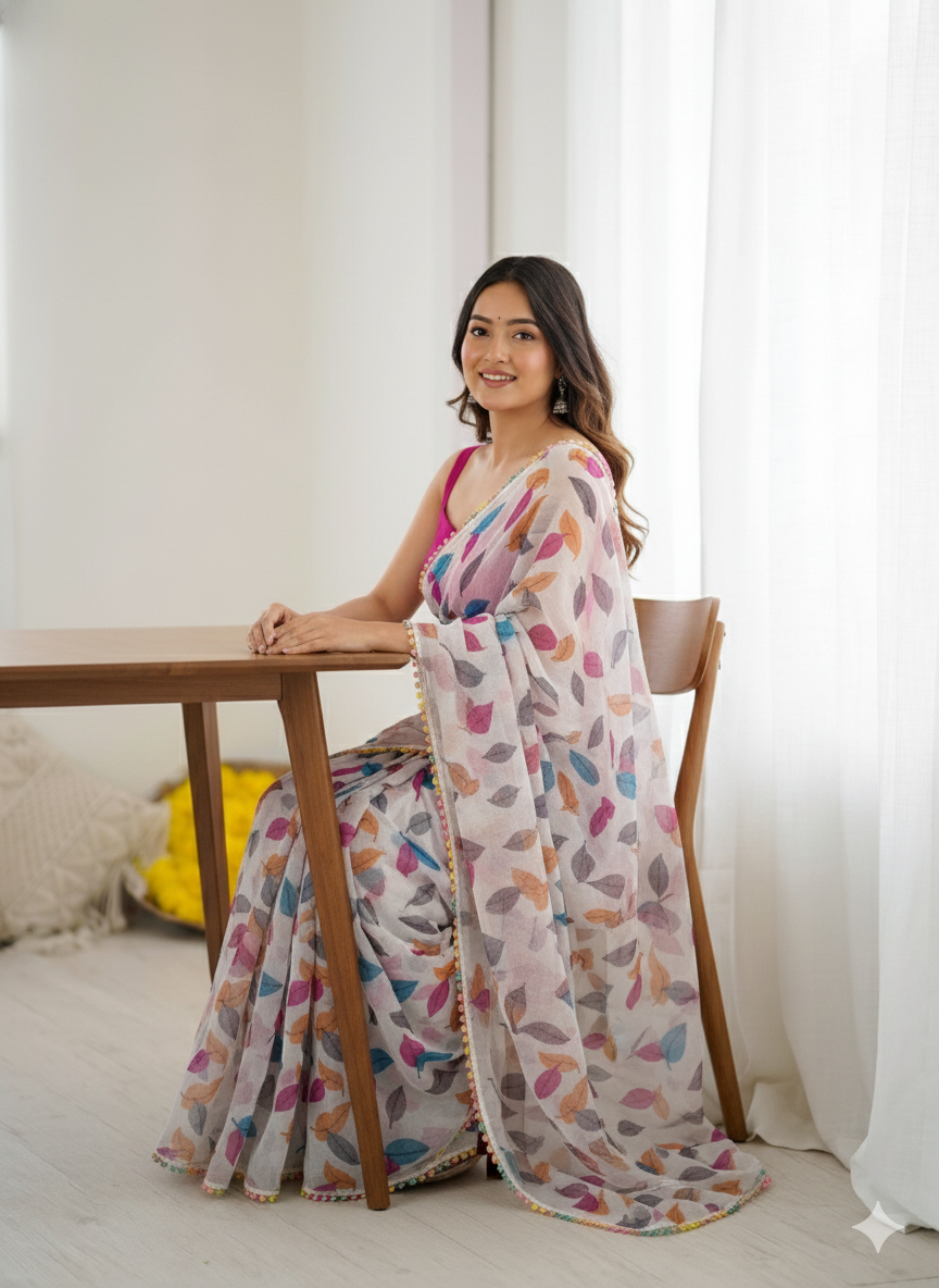 Heavy Chiffon Saree with Lace Border & Blouse
