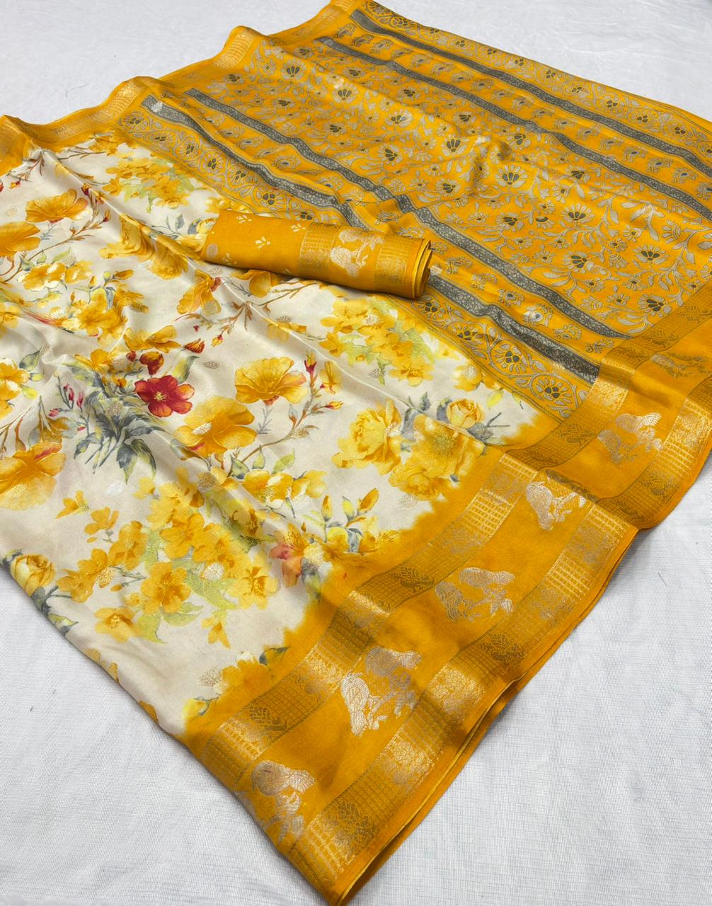 Elegant Dola Silk Printed Saree with Jacquard Detailing
