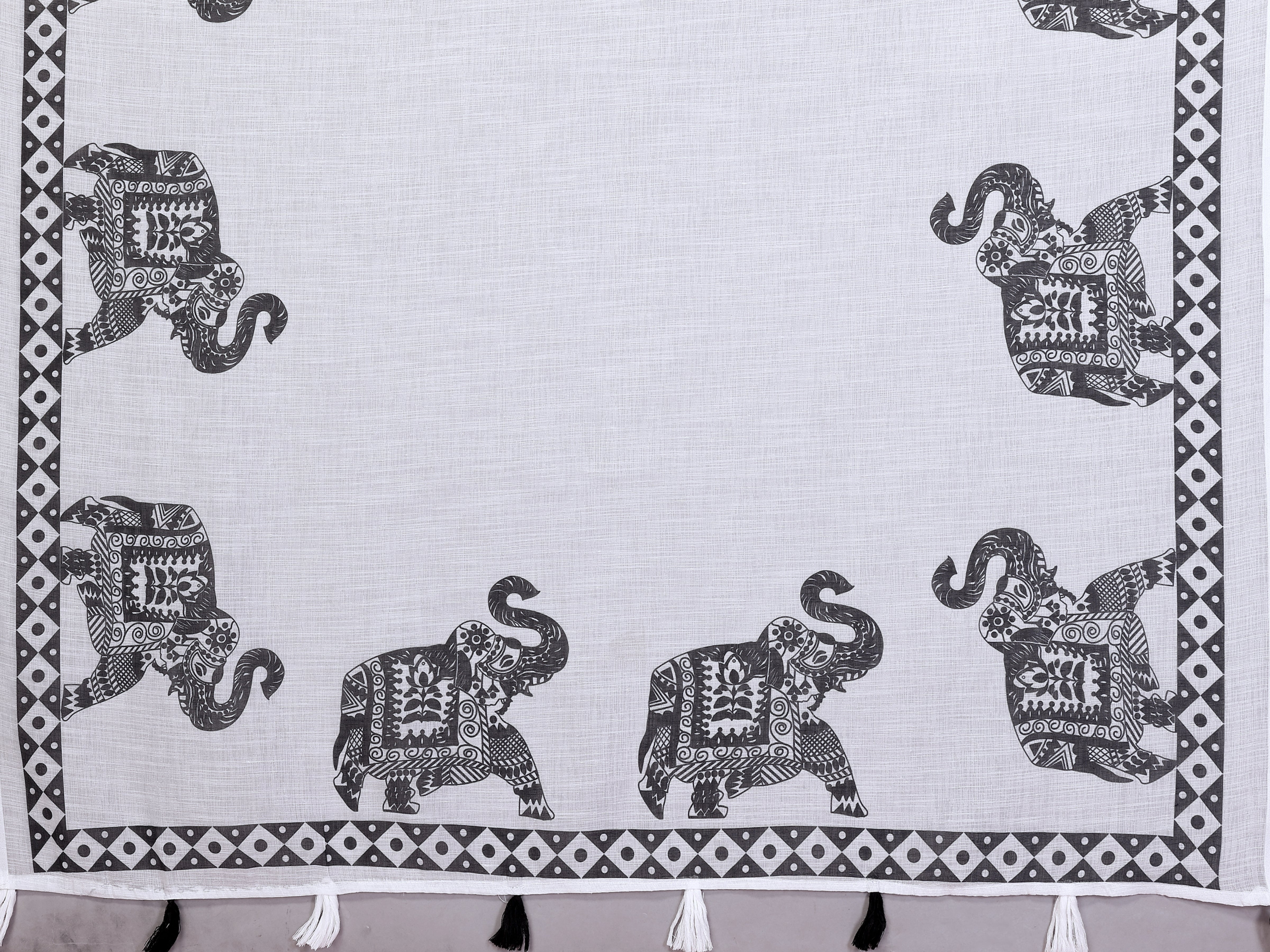 Soft Linen Cotton Printed Saree with Tassels