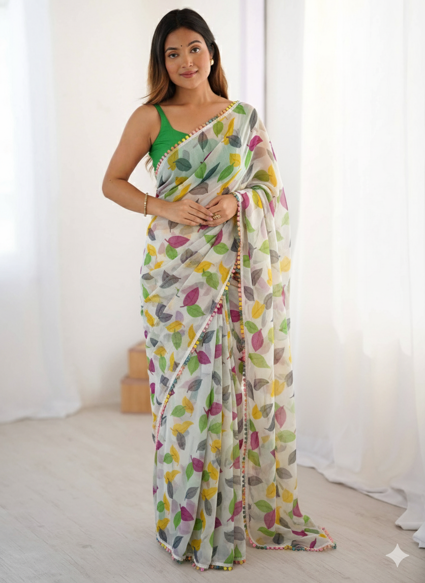 Heavy Chiffon Saree with Lace Border & Blouse