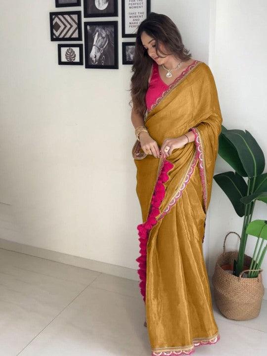 Designer Multi Colour Uppada Tissue Silk Saree with Blouse Piece