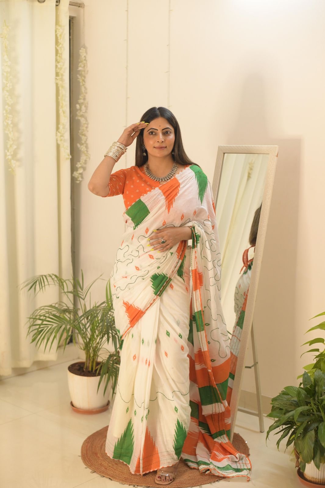 Mulmul Cotton Colour Block Print Saree