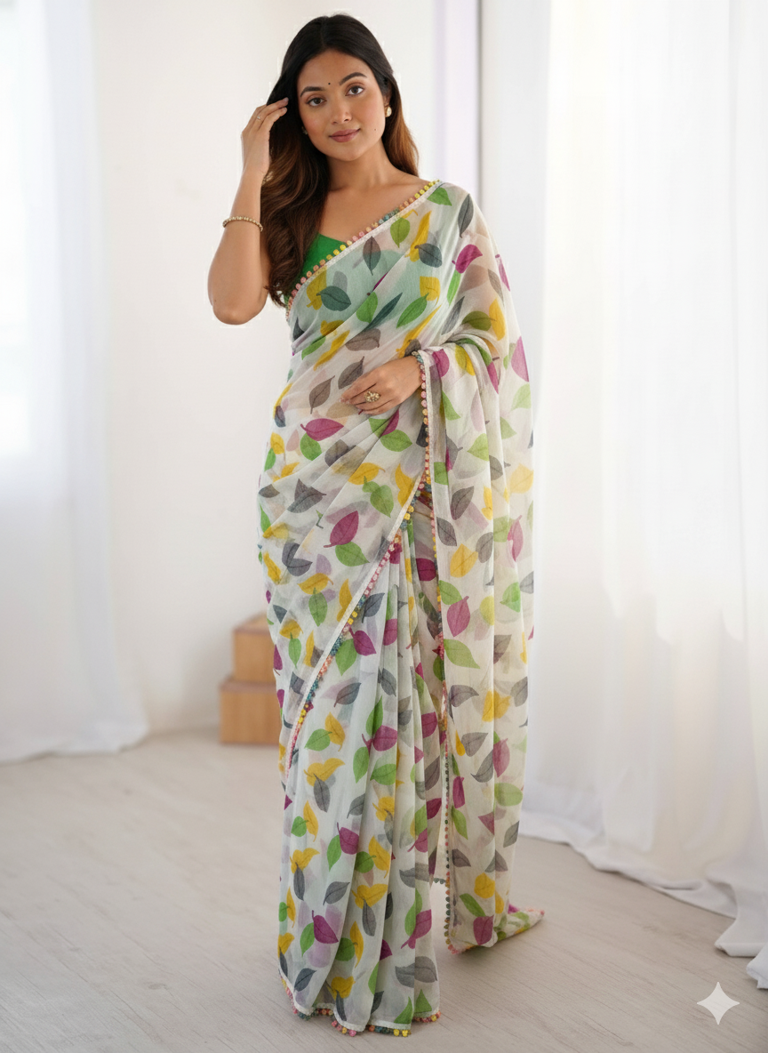Heavy Chiffon Saree with Lace Border & Blouse