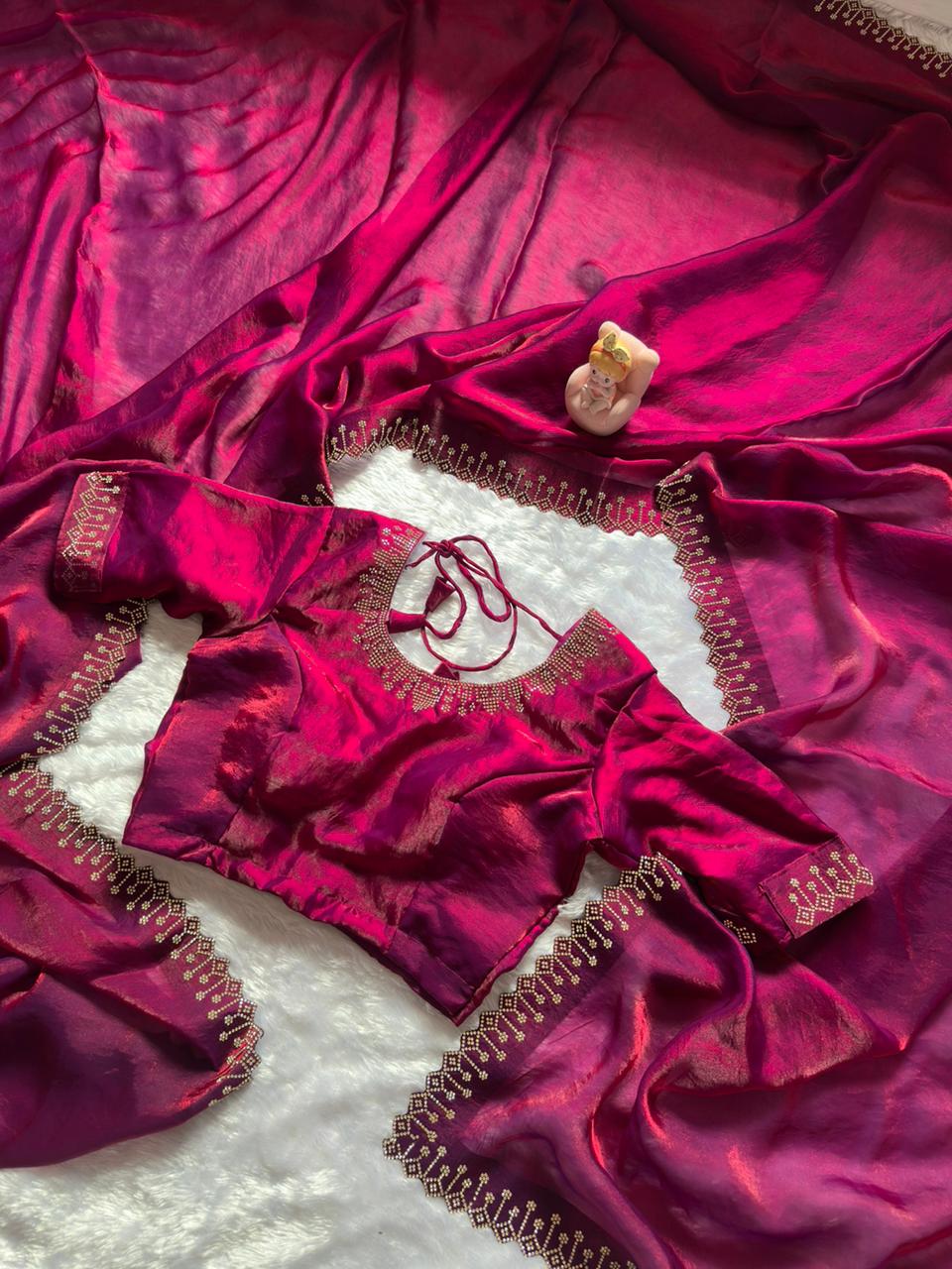 Space Silk Saree with Zarkan Diamond Work