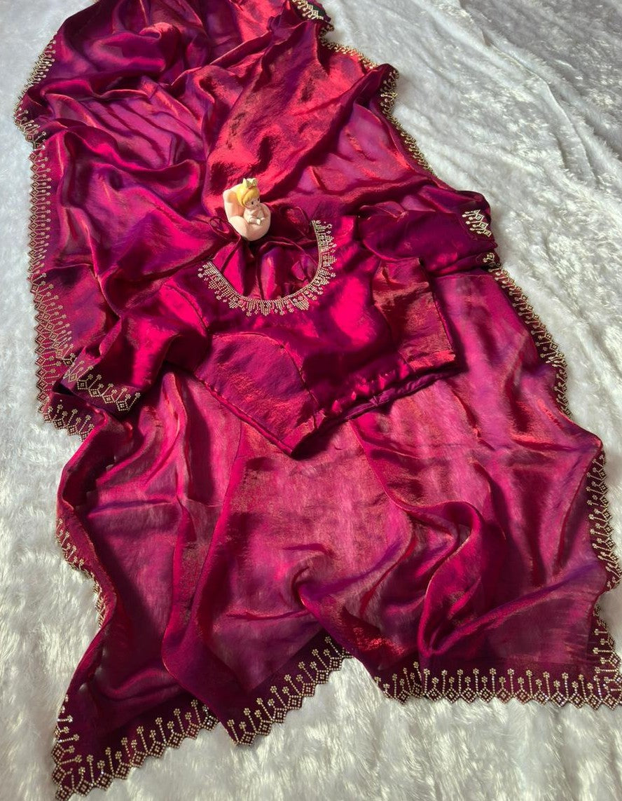 Space Silk Saree with Zarkan Diamond Work