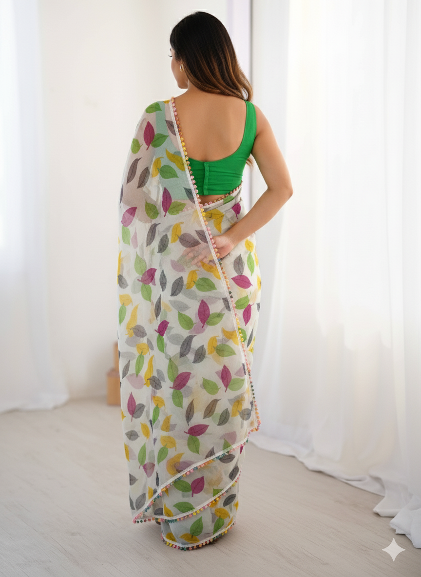 Heavy Chiffon Saree with Lace Border & Blouse
