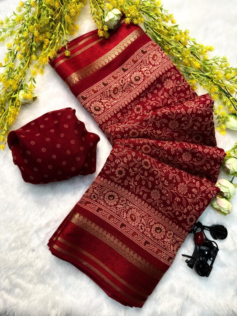 Ajrakh Inspired Soft Cotton Silk Saree