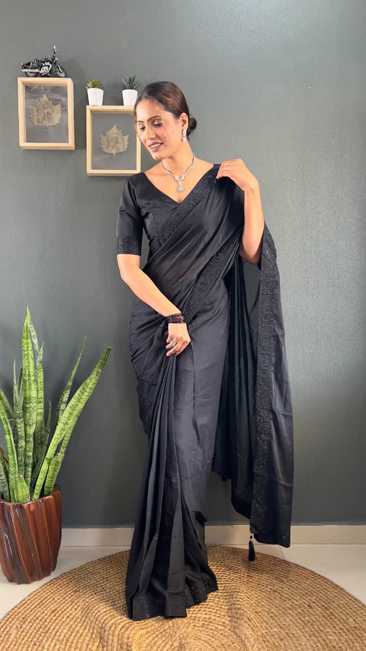 Ready-To-Wear Saree with Tone-2-Tone Swarovski Work
