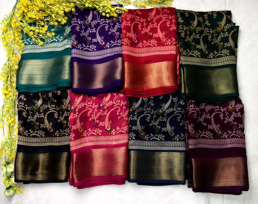 New Flower Heavy Marsh Melon Saree with Jacquard Weaving Border