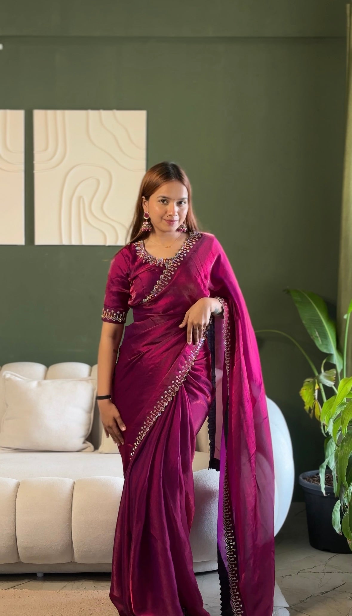 Space Silk Saree with Zarkan Diamond Work