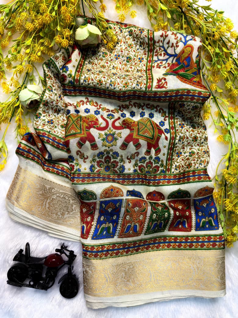 Heavy Marsh Melon Jacquard Weaving ajrakh saree