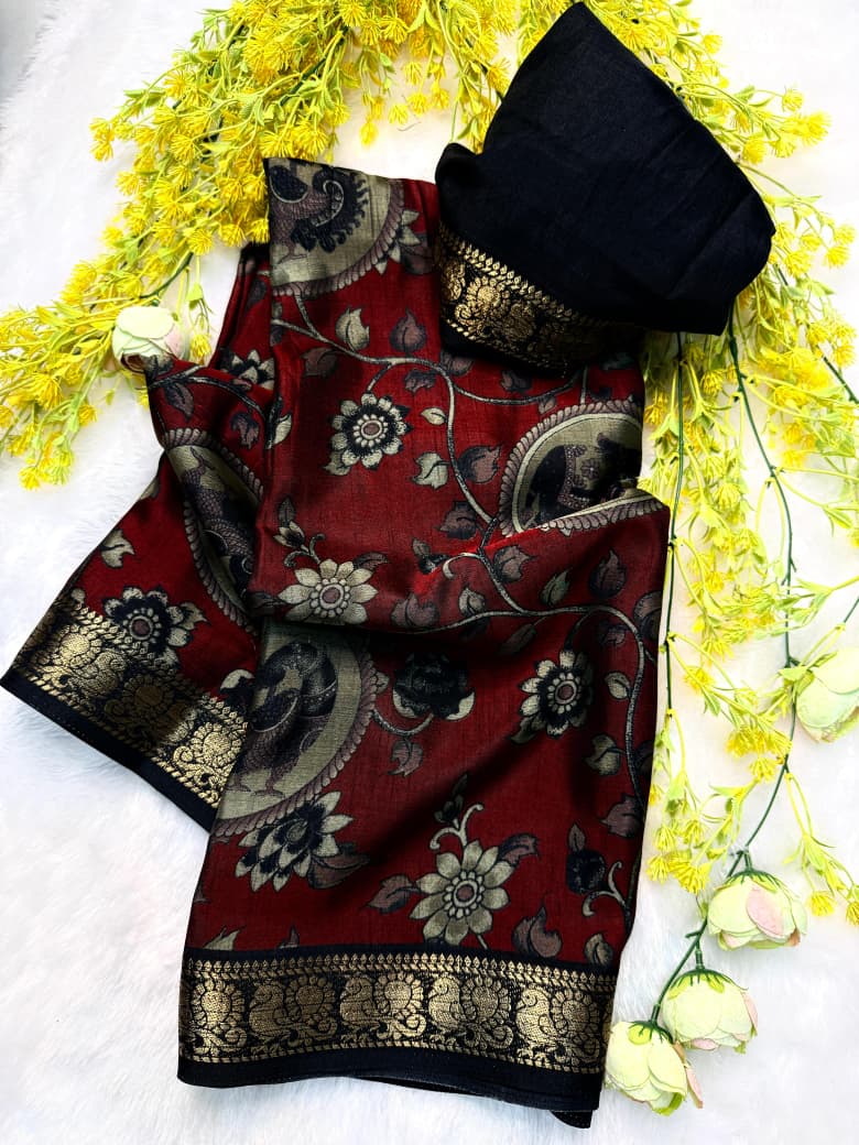 Hathi Kalamkari Dola Silk Saree