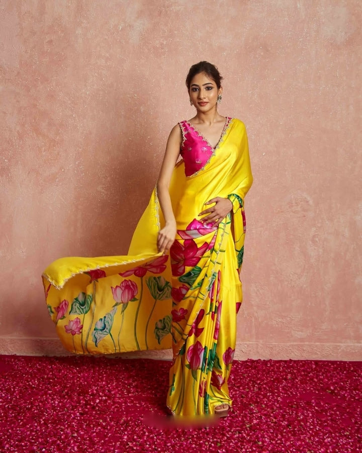 Multicolor Organza Silk Ready-to-Wear Saree with Handwork
