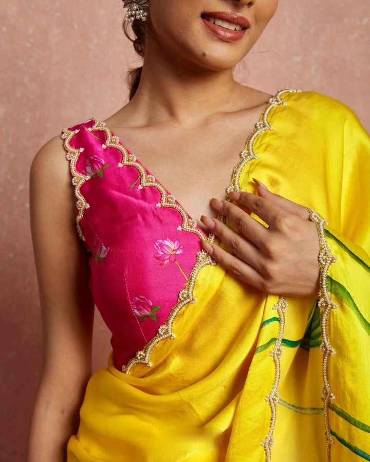 Multicolor Organza Silk Ready-to-Wear Saree with Handwork