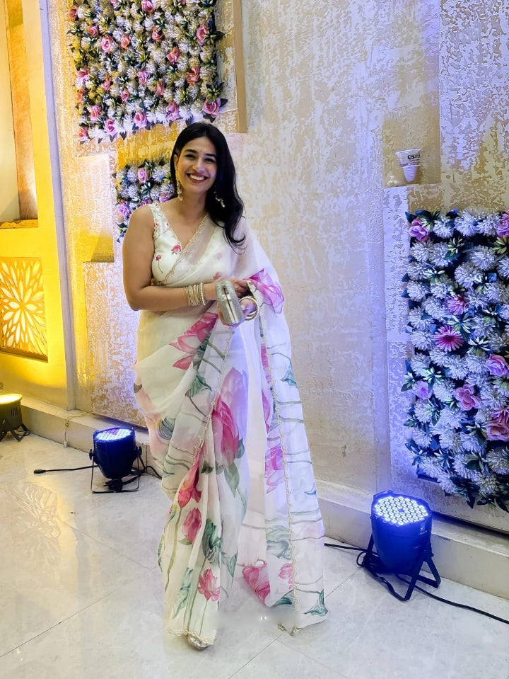 Multicolor Organza Silk Ready-to-Wear Saree with Handwork