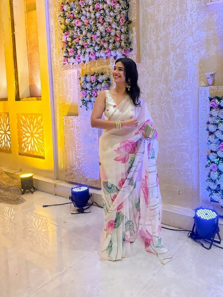 Multicolor Organza Silk Ready-to-Wear Saree with Handwork