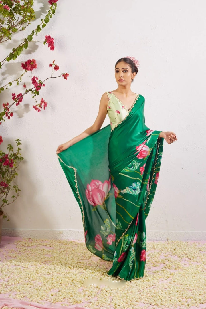 Multicolor Organza Silk Ready-to-Wear Saree with Handwork