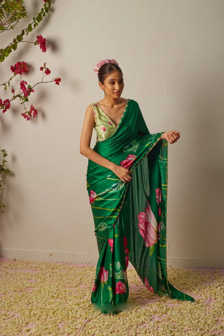 Multicolor Organza Silk Ready-to-Wear Saree with Handwork