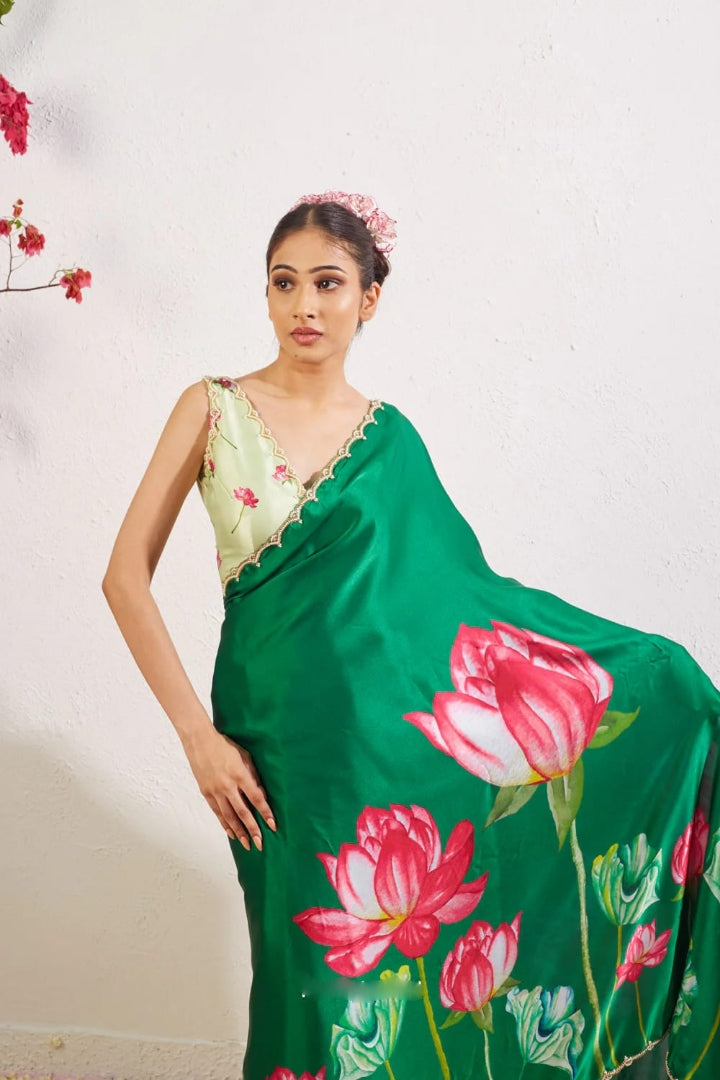 Multicolor Organza Silk Ready-to-Wear Saree with Handwork