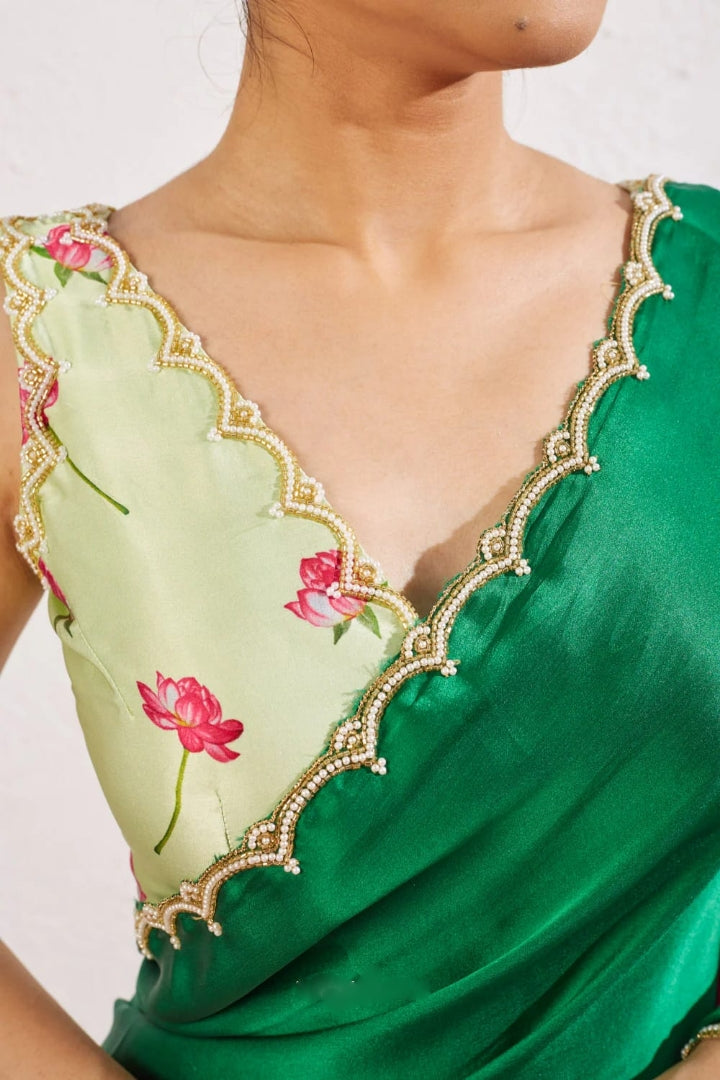 Multicolor Organza Silk Ready-to-Wear Saree with Handwork