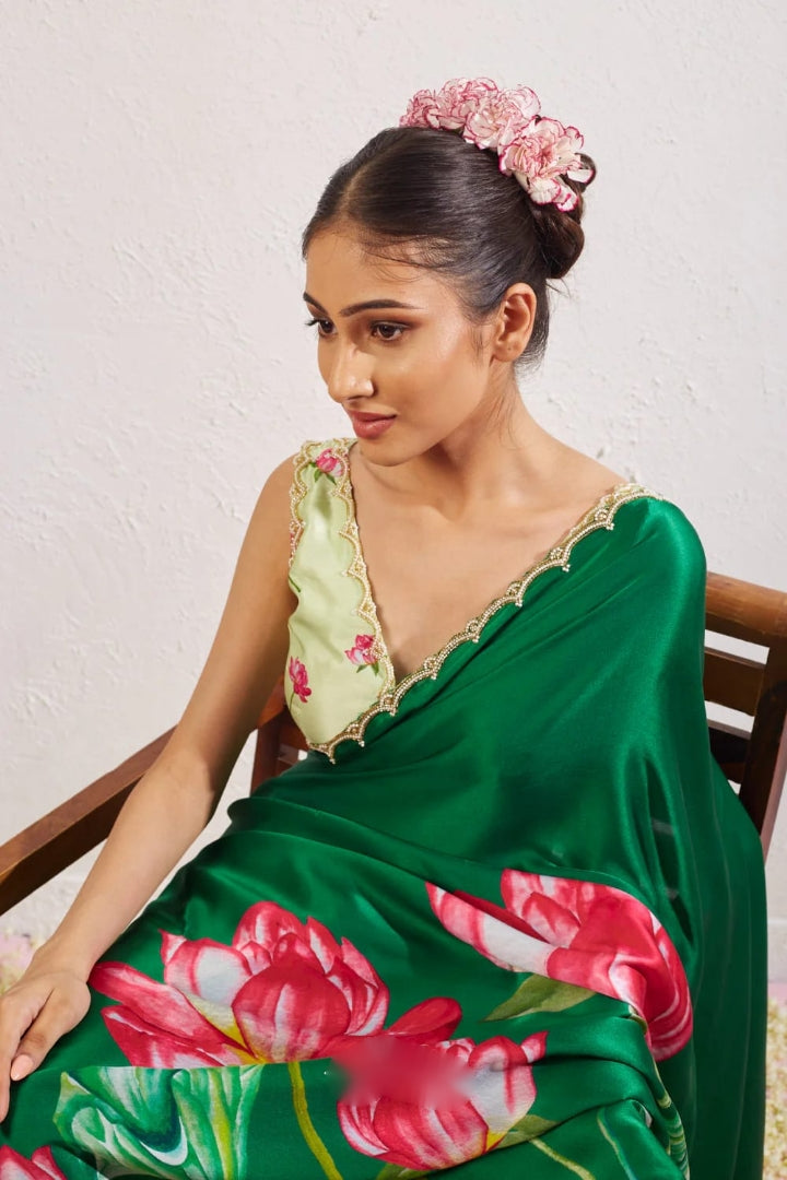 Multicolor Organza Silk Ready-to-Wear Saree with Handwork
