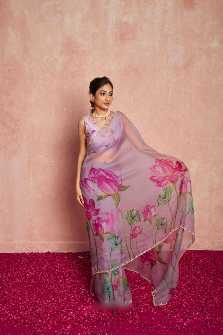 Multicolor Organza Silk Ready-to-Wear Saree with Handwork