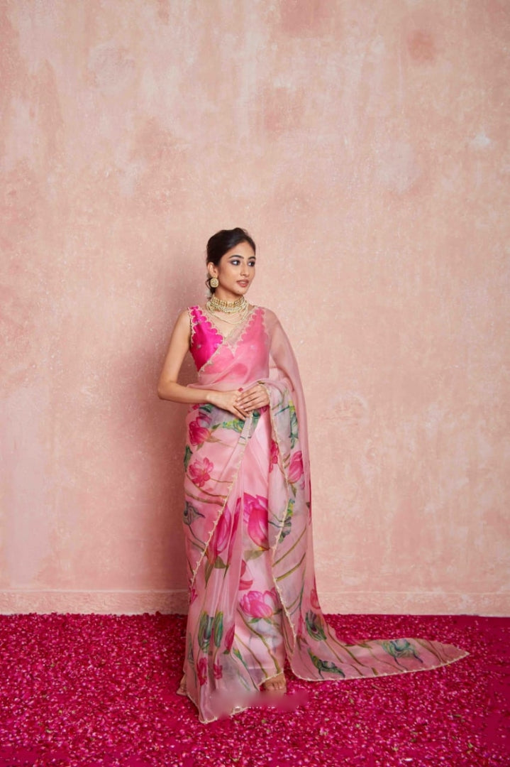 Multicolor Organza Silk Ready-to-Wear Saree with Handwork